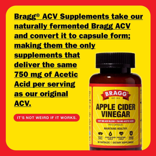 Bragg Apple Cider Vinegar Capsules with Vitamin D and Zinc - 90 Capsules - Supports The Immune System