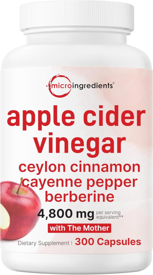 Apple Cider Vinegar with The Mother 4,800mg Equivalent, 300 Capsules | 4-in-1 ACV Complex | Ceylon Cinnamon, Cayenne Pepper, & Berberine | Immune, Digestion, & Appetite Support | Non-GMO, Gluten Free