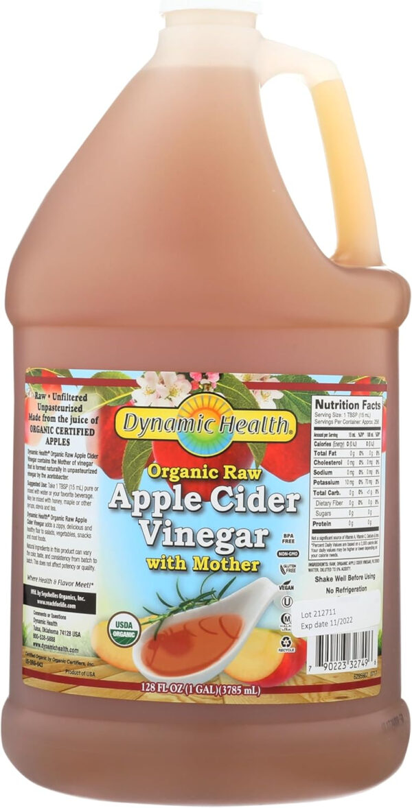 Dynamic Health Certified Organic Raw Apple Cider Vinegar with Mother | Unfiltered, Unpasteurized | 16 FL OZ