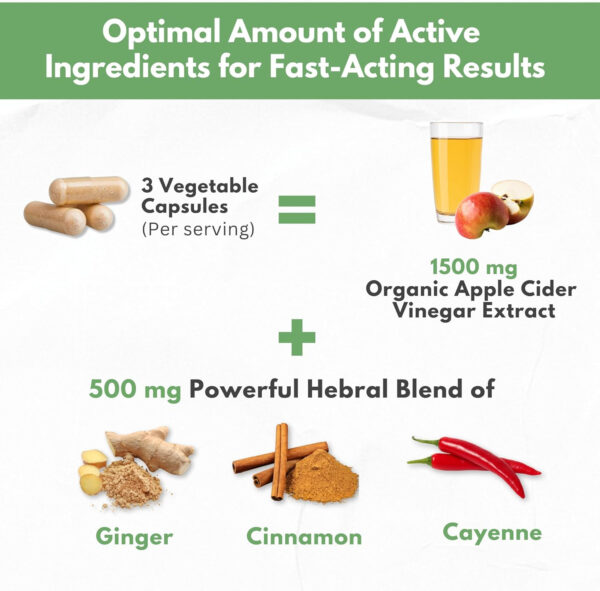 Organic Apple Cider Vinegar Capsules 1500 mg Extract with The Mother - Extra Strength Raw Apple Cider Pills w Ginger Cayenne Cinnamon - Natural Detox Potent Digestion Cleansing System ACV Supplement