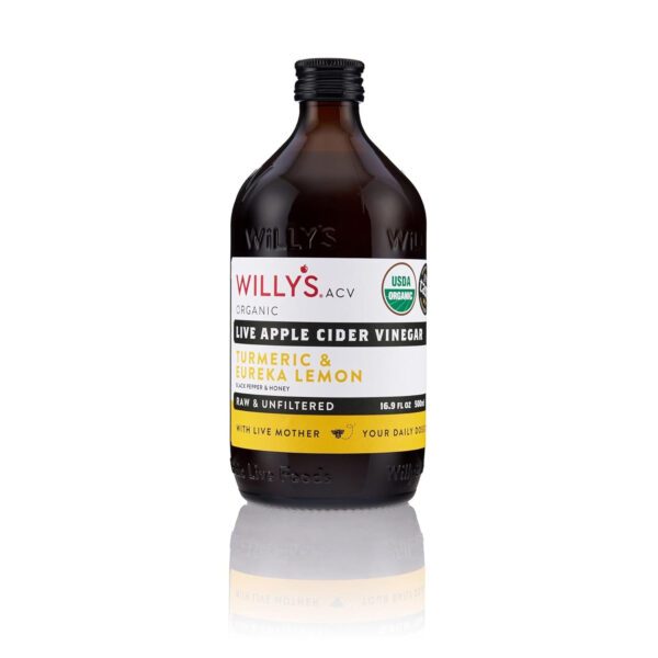 689389c0cfbe05566b346ac63b6ee6453ac373cd24693d4e54cf0.jpg Willy's ACV Organic Probiotic Apple Cider Vinegar with Mother for Gut Health - with Turmeric & Eureka Lemon 16.9 fl oz
