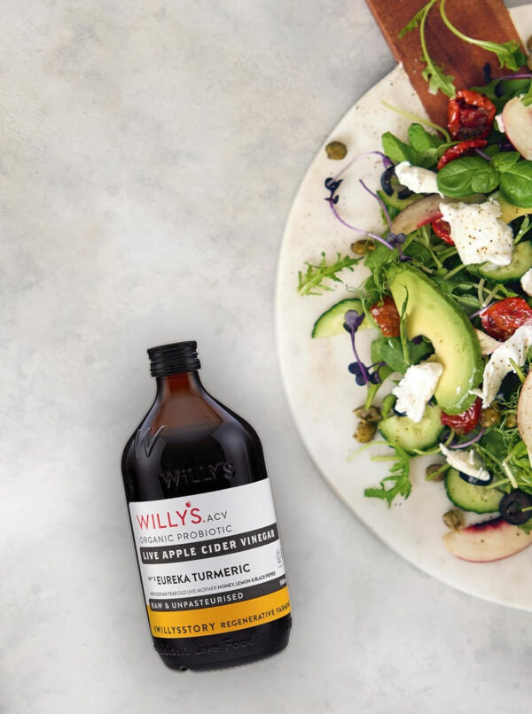 689389c33c78c7c70ab9ee69e8337db409bd238994e5e6606368b.jpg Willy's ACV Organic Probiotic Apple Cider Vinegar with Mother for Gut Health - with Turmeric & Eureka Lemon 16.9 fl oz