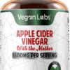Vegan Labs Apple Cider Vinegar Capsules with The Mother- 180 Vegan Capsules, 1600MG Per Serving- 100% Natural ACV Pills- Supports Healthy Digestion, Keto, Weight Management, Detox, and Immune System