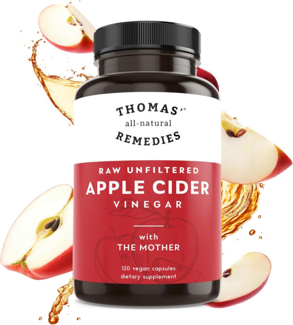 68938a1212ef4a4d46453c3179e4bba24807a8ed168d50844b50a.jpg Thomas' all-natural Remedies Apple Cider Vinegar with The Mother, Raw & Unfiltered ACV Pills for Gut & Digestion, 120Ct
