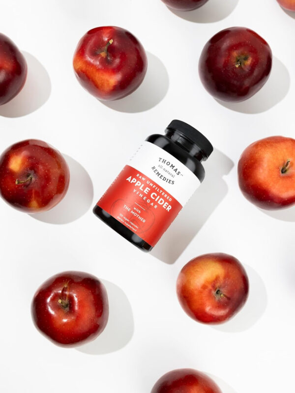 68938a14e35ba9cc99e00bcd3ca23c19fc0df42e486040c2f899f.jpg Thomas' all-natural Remedies Apple Cider Vinegar with The Mother, Raw & Unfiltered ACV Pills for Gut & Digestion, 120Ct