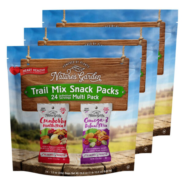 Nature's Garden Omega 3 Deluxe Mix - Trail Mix Nuts, Heart Healthy, Gluten Free, Cholesterol Free, Sodium Free, No Artificial Ingredients - 1.2 oz Bags (24 Individual Servings)