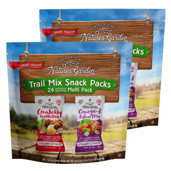 Nature's Garden Omega 3 Deluxe Mix - Trail Mix Nuts, Heart Healthy, Gluten Free, Cholesterol Free, Sodium Free, No Artificial Ingredients - 1.2 oz Bags (24 Individual Servings)
