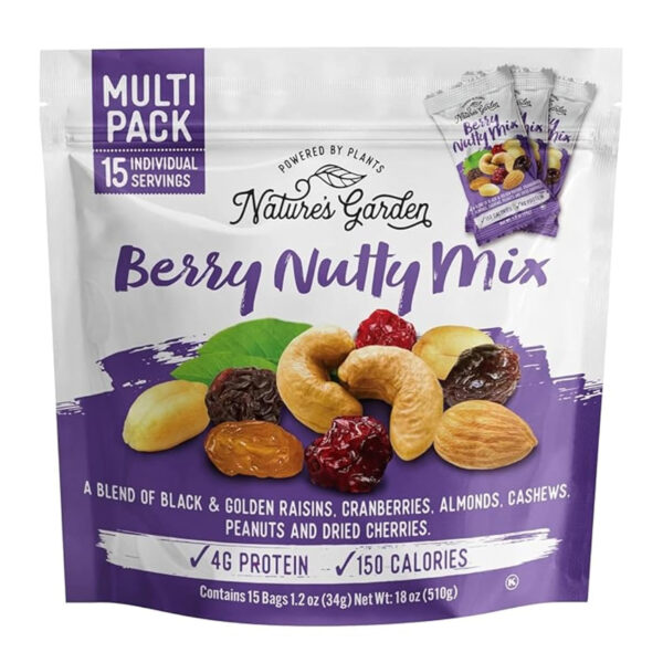Nature's Garden Omega 3 Deluxe Mix - Trail Mix Nuts, Heart Healthy, Gluten Free, Cholesterol Free, Sodium Free, No Artificial Ingredients - 1.2 oz Bags (24 Individual Servings)