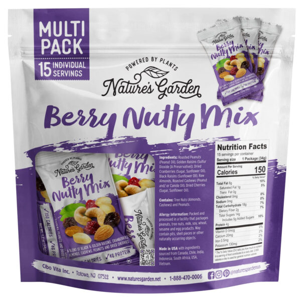 Nature's Garden Omega 3 Deluxe Mix - Trail Mix Nuts, Heart Healthy, Gluten Free, Cholesterol Free, Sodium Free, No Artificial Ingredients - 1.2 oz Bags (24 Individual Servings)