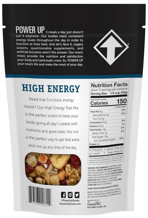 Power Up Trail Mix, Mega Omega Trail Mix, Non-GMO, Vegan, Gluten Free, No Artificial Ingredients, Gourmet Nut, 14 Ounce Bag