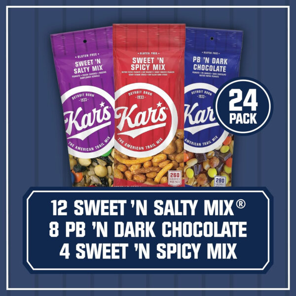 Kar’s Nuts Trail Mix Variety Pack, Pack of 24 – Yogurt Apple Nut, Mango Pineapple Mix, Sweet ‘N Spicy – Individually Wrapped, Gluten-Free Snack Mix
