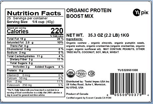 68938ce5330c16233e34bf024f890677ffeeda2bd6c044e744a72.jpg Yupik Organic Protein Boost Trail Mix, 2.2 Lb, A Mix Of Cashews, Almonds, Pumpkin Seeds, Walnut, Cranberries, Pack of 1