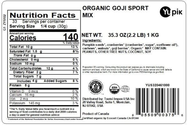 68938cf2578b4f72e36c33bb6a0c735a213ceeac0273a46a8ae49.jpg Yupik Organic Protein Boost Trail Mix, 2.2 Lb, A Mix Of Cashews, Almonds, Pumpkin Seeds, Walnut, Cranberries, Pack of 1