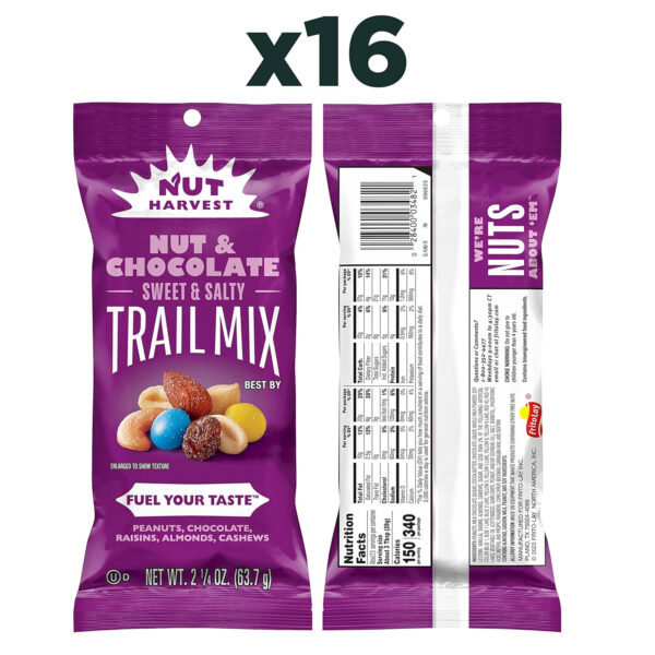 Nut Harvest, Trail Mix Variety Pack, 2.25 Ounce (Pack of 16)
