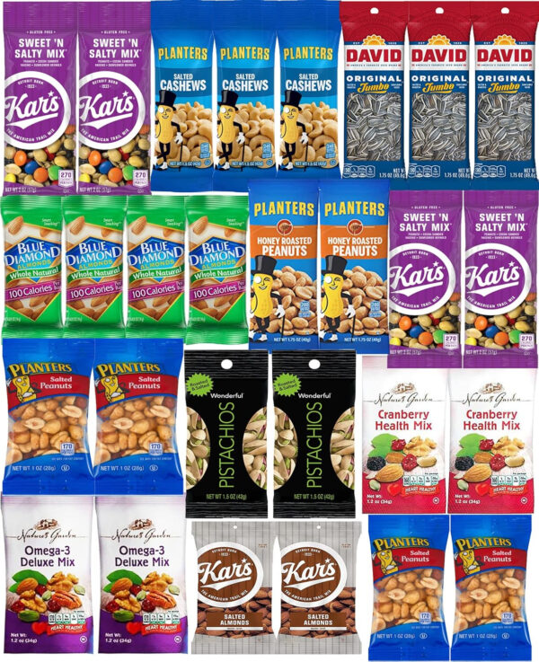 68938d288ebf4c5a4f8ac936e3503f8dc83bf5665b2e70e5b8a08.jpg Nuts Snack Packs - Mixed Nuts and Trail Mix Individual Packs - Healthy Snacks Care Package Gift (28 Count)