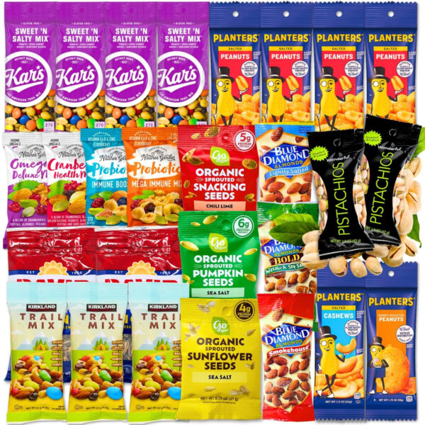 68938d7537da9980e2832f6551c8e7738e092e9ee847c9c4e3f92.jpg Healthy Snacks Trail Mix Variety Pack - Nut, Seed, Fruit Mix for Adults, Kids, Office, Gifts, Travel - Deluxe Assorted Box (27 Count)