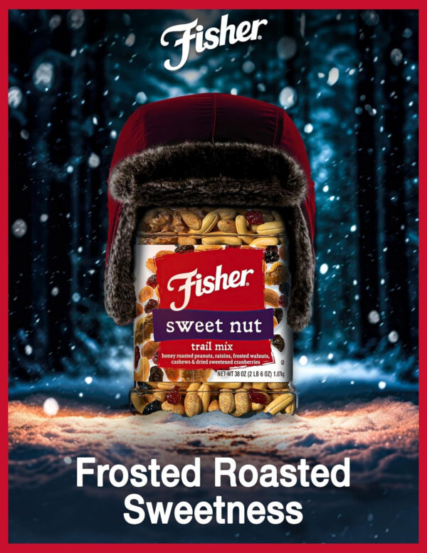 68938db13e13d4a7a18dab644eed3726eb56c4f8d2d06de8dcb9f.jpg Fisher Snack Sweet Nut Bulk Trail Mix, 38 oz (Pack of 1), Honey Roasted Peanuts, Raisins, Frosted Walnuts, Cashews, Dried Sweetened Cranberries, Healthy Snacks for Adults & Kids, Dried Fruit, Trail Mix Snacks