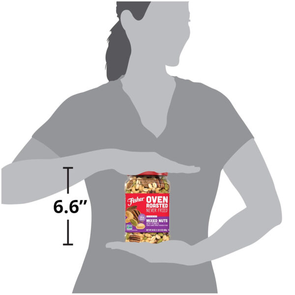 Fisher Oven Roasted Never Fried Mixed Nuts with Peanuts, 24 Ounces (Pack of 1), Peanuts, Almonds, Cashews, Pistachios, Pecans, Trail Mix, Healthy Snacks for Adults, Made With Sea Salt, No Added Oils