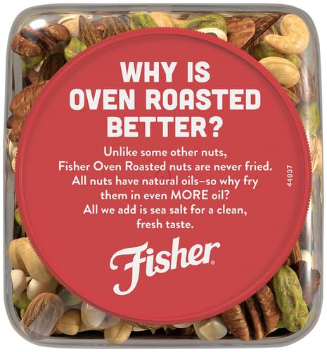 Fisher Oven Roasted Never Fried Mixed Nuts with Peanuts, 24 Ounces (Pack of 1), Peanuts, Almonds, Cashews, Pistachios, Pecans, Trail Mix, Healthy Snacks for Adults, Made With Sea Salt, No Added Oils