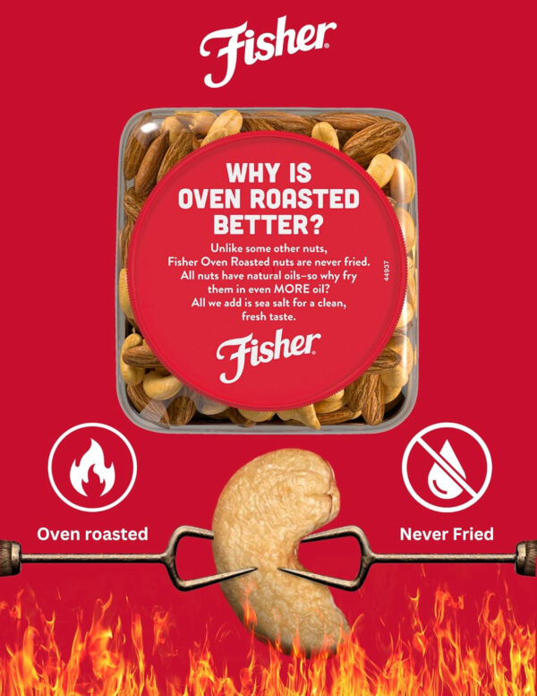 Fisher Oven Roasted Never Fried Mixed Nuts with Peanuts, 24 Ounces (Pack of 1), Peanuts, Almonds, Cashews, Pistachios, Pecans, Trail Mix, Healthy Snacks for Adults, Made With Sea Salt, No Added Oils