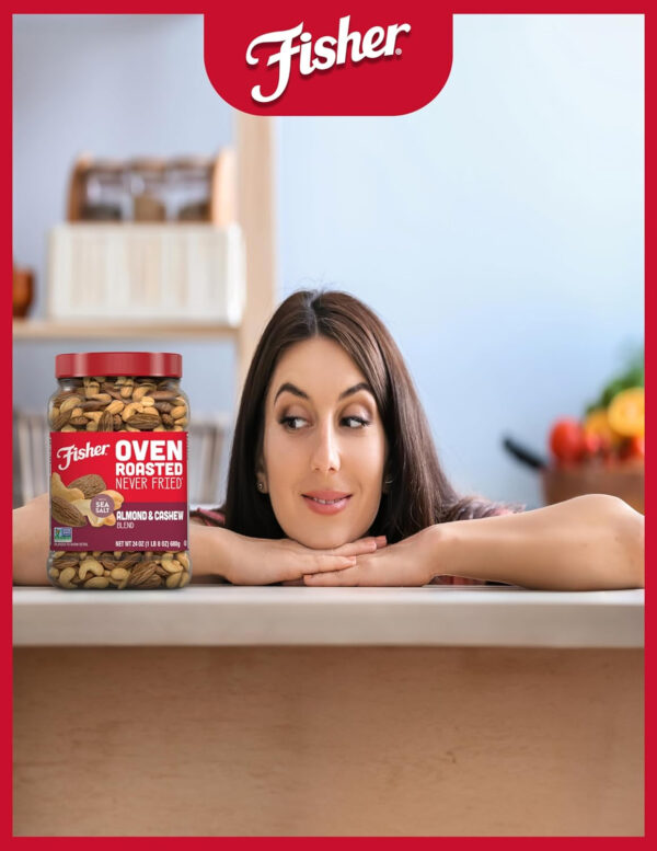 Fisher Oven Roasted Never Fried Mixed Nuts with Peanuts, 24 Ounces (Pack of 1), Peanuts, Almonds, Cashews, Pistachios, Pecans, Trail Mix, Healthy Snacks for Adults, Made With Sea Salt, No Added Oils