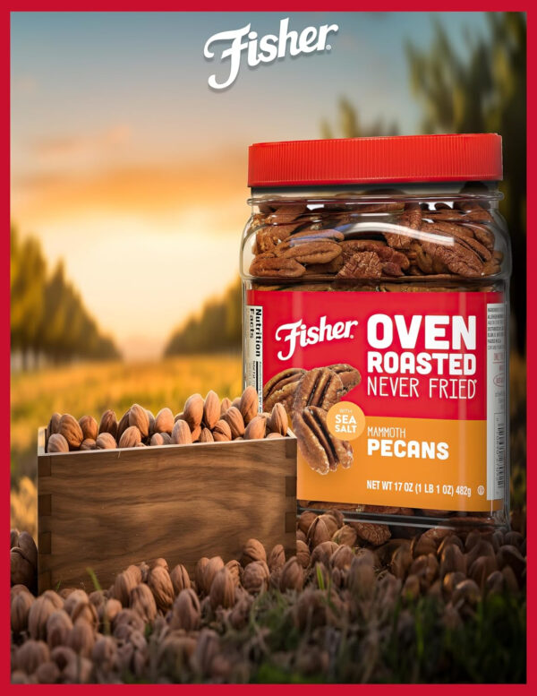 Fisher Oven Roasted Never Fried Mixed Nuts with Peanuts, 24 Ounces (Pack of 1), Peanuts, Almonds, Cashews, Pistachios, Pecans, Trail Mix, Healthy Snacks for Adults, Made With Sea Salt, No Added Oils