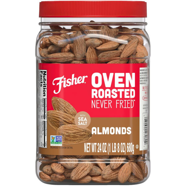 Fisher Oven Roasted Never Fried Mixed Nuts with Peanuts, 24 Ounces (Pack of 1), Peanuts, Almonds, Cashews, Pistachios, Pecans, Trail Mix, Healthy Snacks for Adults, Made With Sea Salt, No Added Oils
