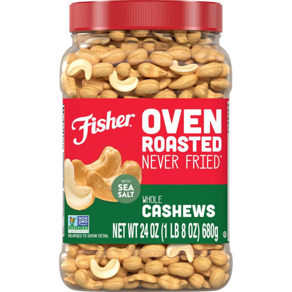 Fisher Oven Roasted Never Fried Mixed Nuts with Peanuts, 24 Ounces (Pack of 1), Peanuts, Almonds, Cashews, Pistachios, Pecans, Trail Mix, Healthy Snacks for Adults, Made With Sea Salt, No Added Oils
