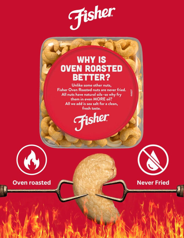 Fisher Oven Roasted Never Fried Mixed Nuts with Peanuts, 24 Ounces (Pack of 1), Peanuts, Almonds, Cashews, Pistachios, Pecans, Trail Mix, Healthy Snacks for Adults, Made With Sea Salt, No Added Oils