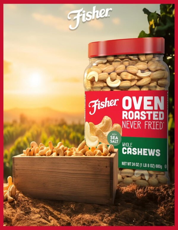 Fisher Oven Roasted Never Fried Mixed Nuts with Peanuts, 24 Ounces (Pack of 1), Peanuts, Almonds, Cashews, Pistachios, Pecans, Trail Mix, Healthy Snacks for Adults, Made With Sea Salt, No Added Oils