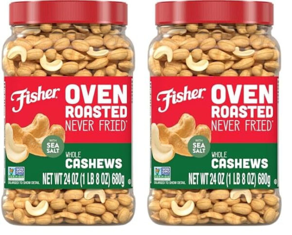 Fisher Oven Roasted Never Fried Mixed Nuts with Peanuts, 24 Ounces (Pack of 1), Peanuts, Almonds, Cashews, Pistachios, Pecans, Trail Mix, Healthy Snacks for Adults, Made With Sea Salt, No Added Oils