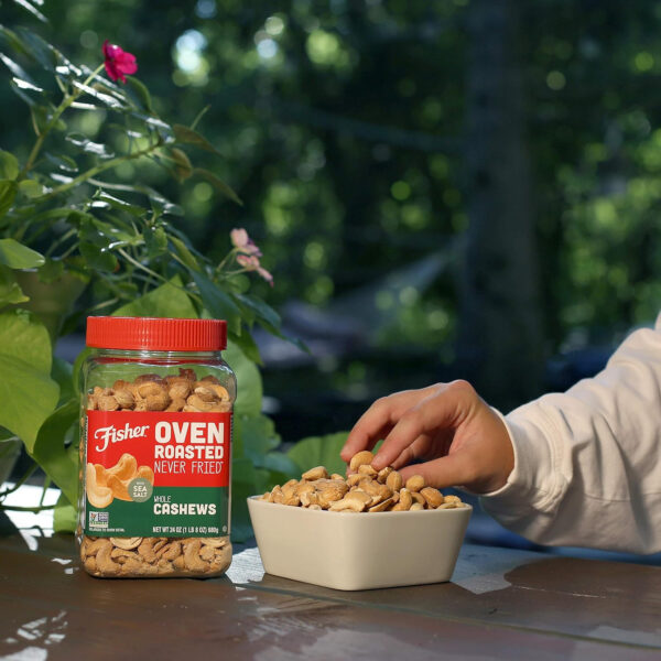 Fisher Oven Roasted Never Fried Mixed Nuts with Peanuts, 24 Ounces (Pack of 1), Peanuts, Almonds, Cashews, Pistachios, Pecans, Trail Mix, Healthy Snacks for Adults, Made With Sea Salt, No Added Oils