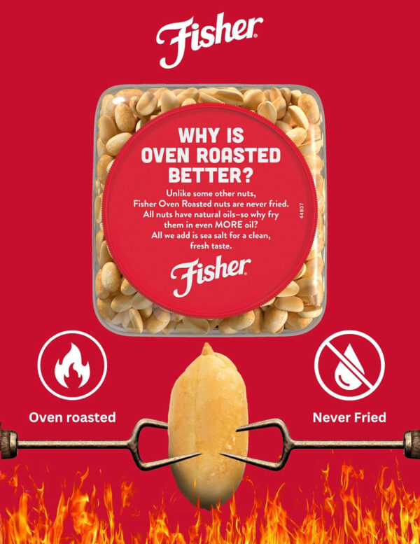 Fisher Oven Roasted Never Fried Mixed Nuts with Peanuts, 24 Ounces (Pack of 1), Peanuts, Almonds, Cashews, Pistachios, Pecans, Trail Mix, Healthy Snacks for Adults, Made With Sea Salt, No Added Oils