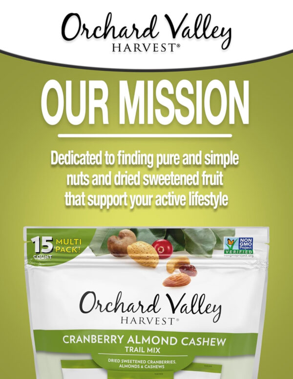 Orchard Valley Harvest Cranberry Almond Cashew Trail Mix, 1oz Bags (Pack of 15), Cranberries, Almonds, Cashews, Trail Mix Individual Packs, Snacks for Adults, No Artificial Ingredients, Bulk Snacks, Healthy Snacks for Adults