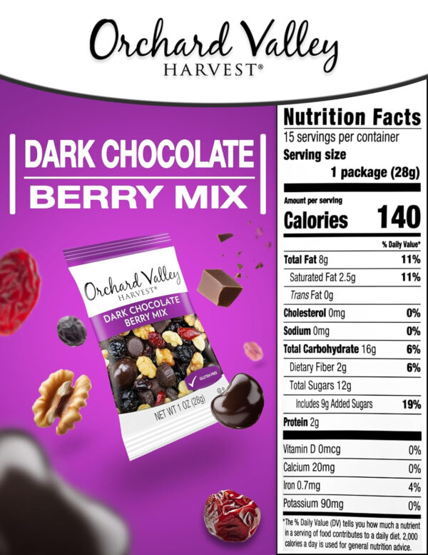 Orchard Valley Harvest Cranberry Almond Cashew Trail Mix, 1oz Bags (Pack of 15), Cranberries, Almonds, Cashews, Trail Mix Individual Packs, Snacks for Adults, No Artificial Ingredients, Bulk Snacks, Healthy Snacks for Adults