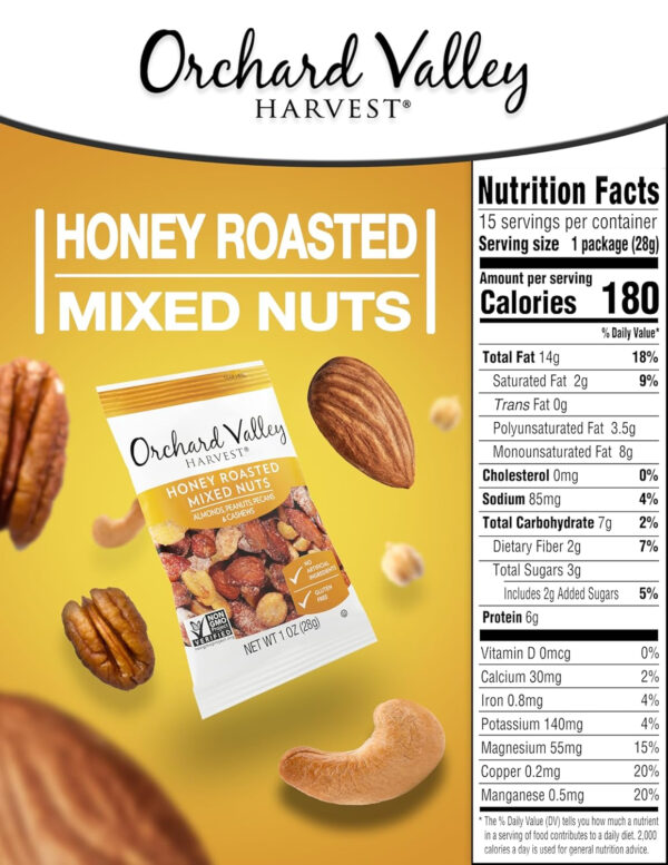Orchard Valley Harvest Cranberry Almond Cashew Trail Mix, 1oz Bags (Pack of 15), Cranberries, Almonds, Cashews, Trail Mix Individual Packs, Snacks for Adults, No Artificial Ingredients, Bulk Snacks, Healthy Snacks for Adults