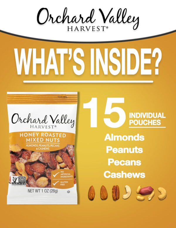 Orchard Valley Harvest Cranberry Almond Cashew Trail Mix, 1oz Bags (Pack of 15), Cranberries, Almonds, Cashews, Trail Mix Individual Packs, Snacks for Adults, No Artificial Ingredients, Bulk Snacks, Healthy Snacks for Adults
