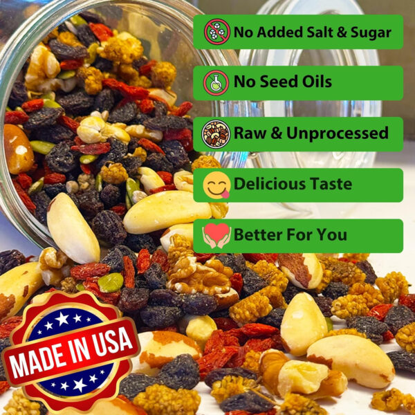 68938f2d510066ac56e3ea0a452e609476dfd78eda582632a5db9.jpg BetterFoods Raw Superfoods Omega Power Trail Mix Antioxidant Blend | Premium Raw Trail Mix with Organic Goji Berries, Mulberries, Raw Brazil Nuts, Cashews, Walnuts & Superseeds | 24oz Value Pack