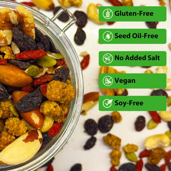 68938f2e800c162bc07d27bf7c56681d8913c7ba9c88799d818a6.jpg BetterFoods Raw Superfoods Omega Power Trail Mix Antioxidant Blend | Premium Raw Trail Mix with Organic Goji Berries, Mulberries, Raw Brazil Nuts, Cashews, Walnuts & Superseeds | 24oz Value Pack