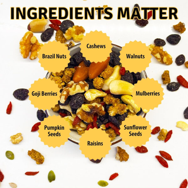 68938f2f8ffe9bf6acbc6cdc8d190edd0aaf6e94f31f53d572bff.jpg BetterFoods Raw Superfoods Omega Power Trail Mix Antioxidant Blend | Premium Raw Trail Mix with Organic Goji Berries, Mulberries, Raw Brazil Nuts, Cashews, Walnuts & Superseeds | 24oz Value Pack