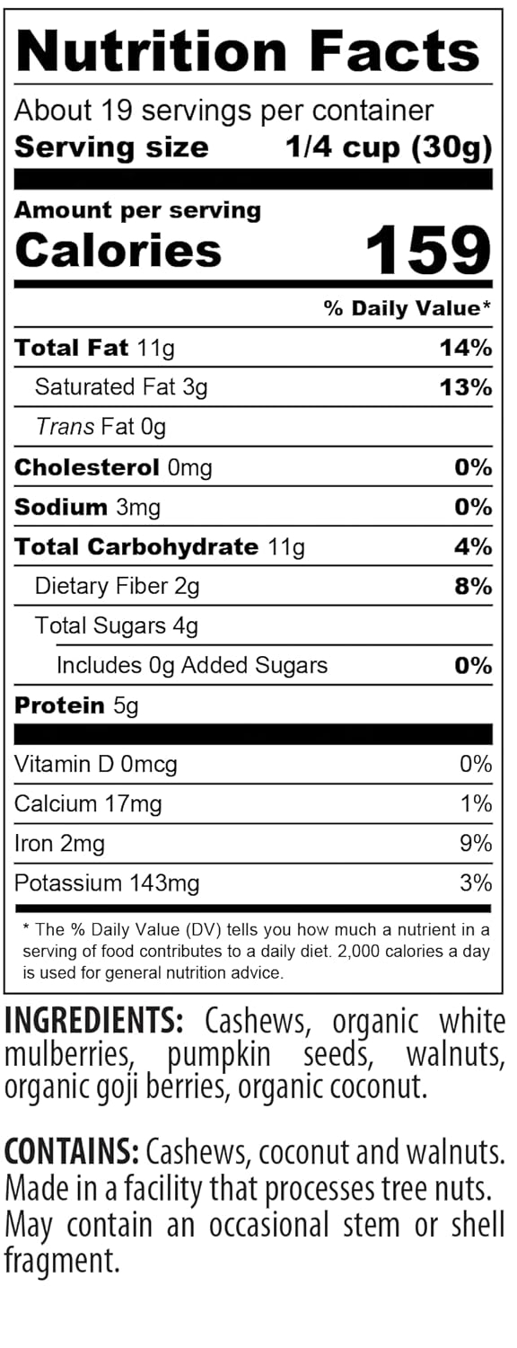 68938f37d0b88b3e5cce37e815cb563cf034c548582c8a8e88f49.jpg BetterFoods Raw Superfoods Omega Power Trail Mix Antioxidant Blend | Premium Raw Trail Mix with Organic Goji Berries, Mulberries, Raw Brazil Nuts, Cashews, Walnuts & Superseeds | 24oz Value Pack