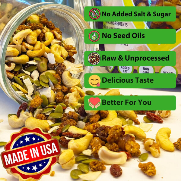 68938f3a533a3cf2a904416e1209746539400c05f5ba0a29d768a.jpg BetterFoods Raw Superfoods Omega Power Trail Mix Antioxidant Blend | Premium Raw Trail Mix with Organic Goji Berries, Mulberries, Raw Brazil Nuts, Cashews, Walnuts & Superseeds | 24oz Value Pack