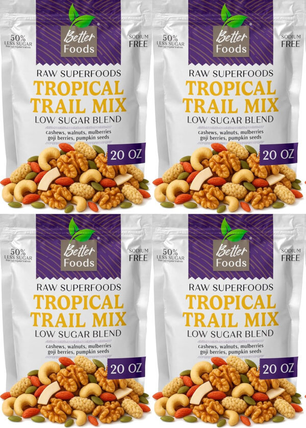 68938f4310466eeb76e29a126dea4636005c2a65095e3d0d5260f.jpg BetterFoods Raw Superfoods Omega Power Trail Mix Antioxidant Blend | Premium Raw Trail Mix with Organic Goji Berries, Mulberries, Raw Brazil Nuts, Cashews, Walnuts & Superseeds | 24oz Value Pack