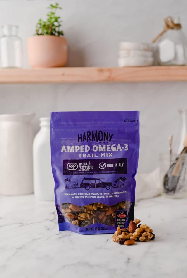 Diamond of California Harmony Amped Omega-3 Trail Mix with Mixed Nuts, Dried Fruit, Diamond of California Himalayan Pink Salt Walnuts, and Seeds, 10 oz, 1 Unit