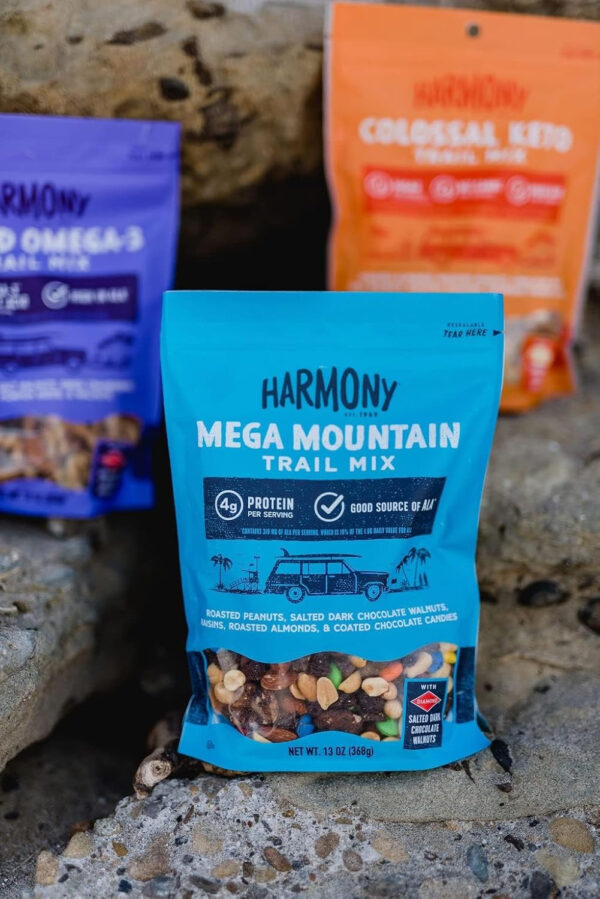 Diamond of California Harmony Amped Omega-3 Trail Mix with Mixed Nuts, Dried Fruit, Diamond of California Himalayan Pink Salt Walnuts, and Seeds, 10 oz, 1 Unit