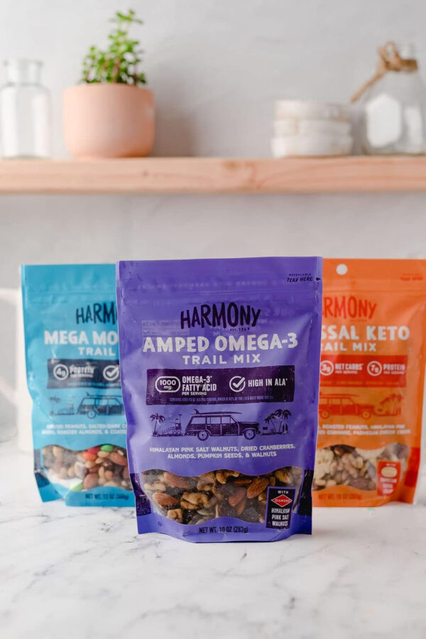 Diamond of California Harmony Amped Omega-3 Trail Mix with Mixed Nuts, Dried Fruit, Diamond of California Himalayan Pink Salt Walnuts, and Seeds, 10 oz, 1 Unit