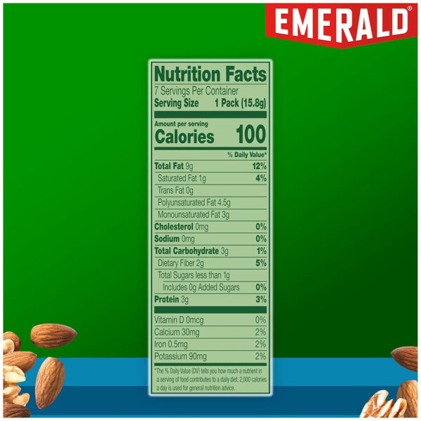 68939078ddd49dece5c7f5559425d6cca2767bc255ff7a49508d8.jpg Emerald Nuts Mixed Nuts Variety Pack 18ct (1-Pack) , 100-Calorie Individual Packs , Features Dry Roasted Almonds, Natural Almonds & Walnuts, and Roasted & Salted Cashews