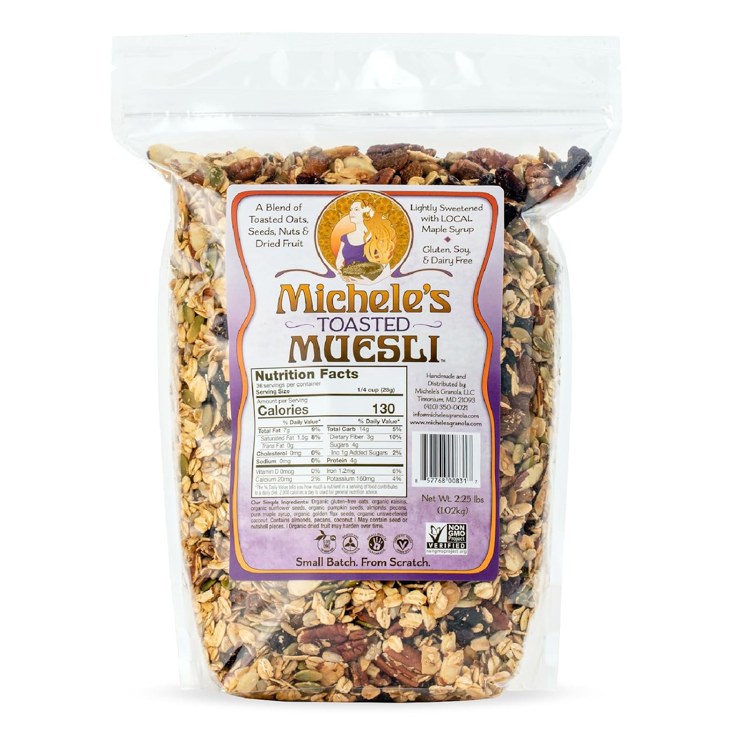 6893a942dbf3ee09e2706aac2b95f4a4369024013672daf3a3819.jpg Michele's Toasted Muesli, Whole Grain Cereal, No Refined Sugar, No Added Oil, Gluten-Free & Non-GMO, 36oz Resealable Bag