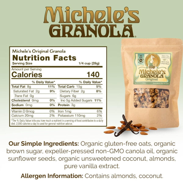 Michele's Toasted Muesli, Whole Grain Cereal, No Refined Sugar, No Added Oil, Gluten-Free & Non-GMO, 36oz Resealable Bag