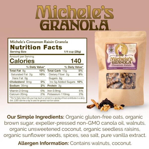 Michele's Toasted Muesli, Whole Grain Cereal, No Refined Sugar, No Added Oil, Gluten-Free & Non-GMO, 36oz Resealable Bag